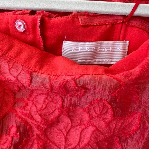 KEEPSAKE THE LABEL Red Ruffle Strapless Mini Dress Size Large Floral Jacquard - Picture 8 of 13